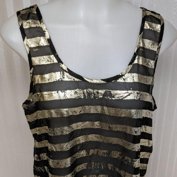Charming Charlie Top Women Medium Striped Metallic Black Sleeveless Silver M - Picture 3 of 7